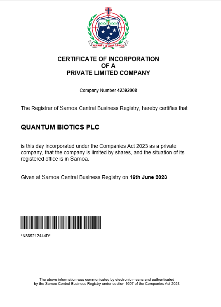 Samoa business registration certificate Word and PDF template